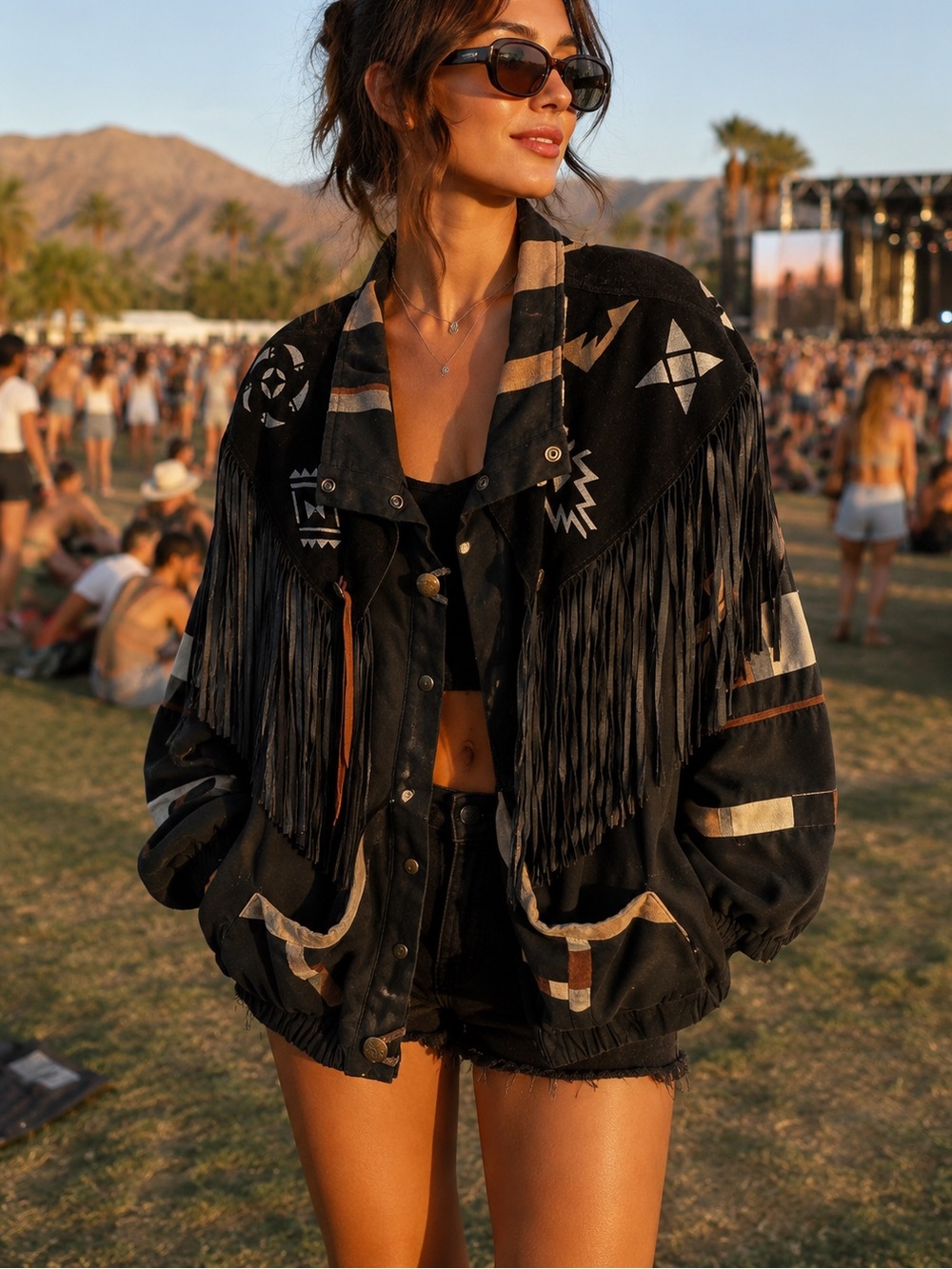 Vintage SFR Santa Fe Re-Creations Fringe Suede Black Jacket Women's Size Medium